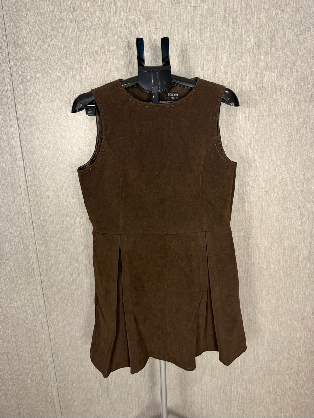 Boohoo Sleeveless Brown Suede-Look A-Line Dress Size 12